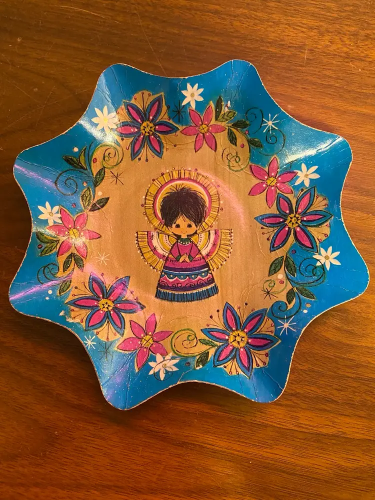 Vintage Hallmark Angel Bright Mod Colors Plate Ephemera Blue Purple