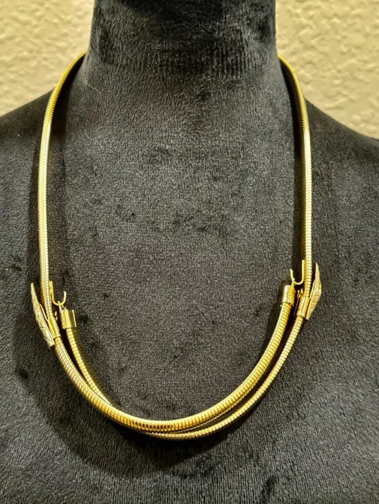 Stunning Double Clasp Omega Chain Necklace- Snake Head And Tail Gold