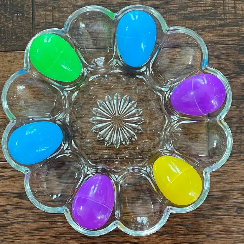 Anchor Hocking Deviled Egg Plate 10” VTG Clear Glass