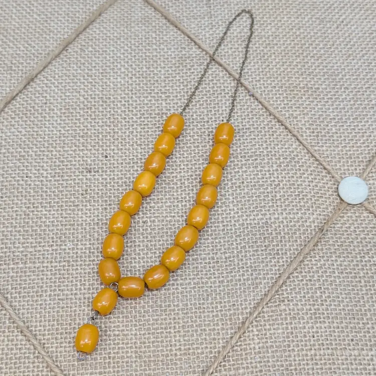 Vintage Butterscotch Bakelite Greek Komboloi Worry Beads 17 + 2 Barrel on Chain