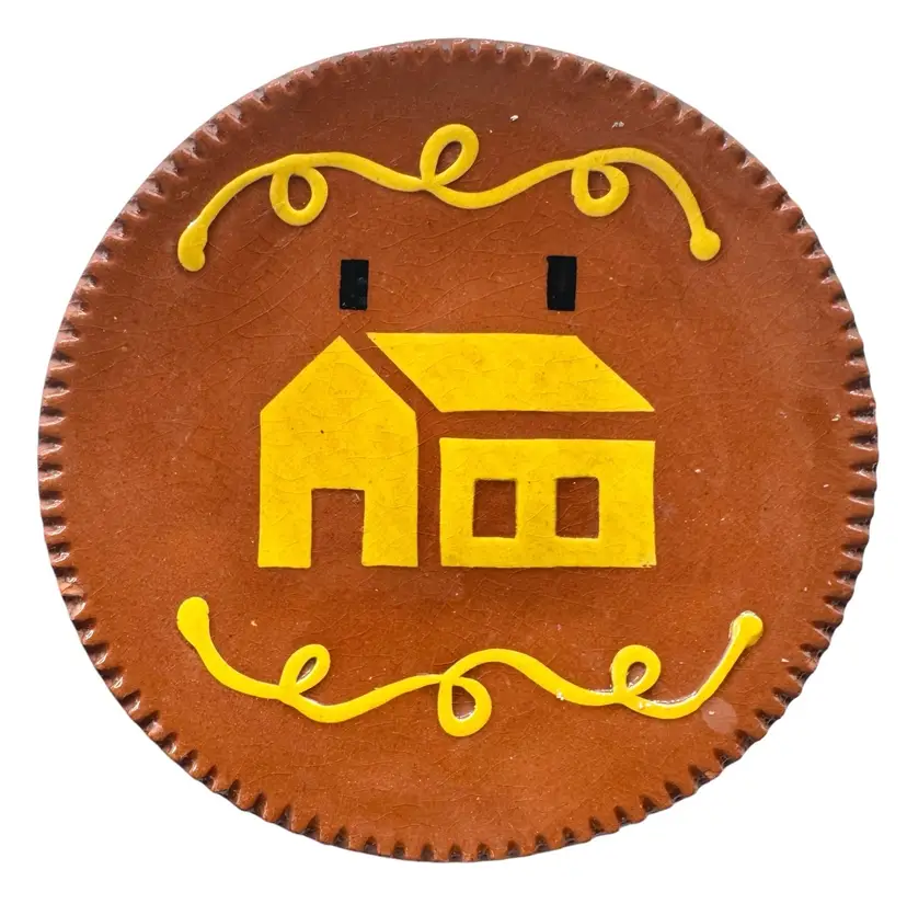 Signed P&G Hodge Redware Art Pottery Plate Dish House Home California 1985 7”