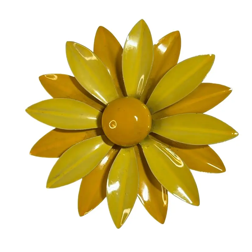 Two Tone Yellow Daisy Enamel On Metal Brooch