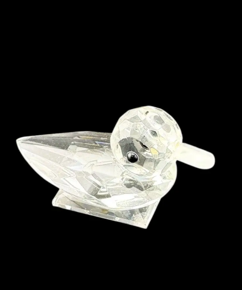 Vintage Swarovski Style Crystal Duck Sitting on Glass Base - 2.25" Long x 1.5" Tall x 1.5" Wide