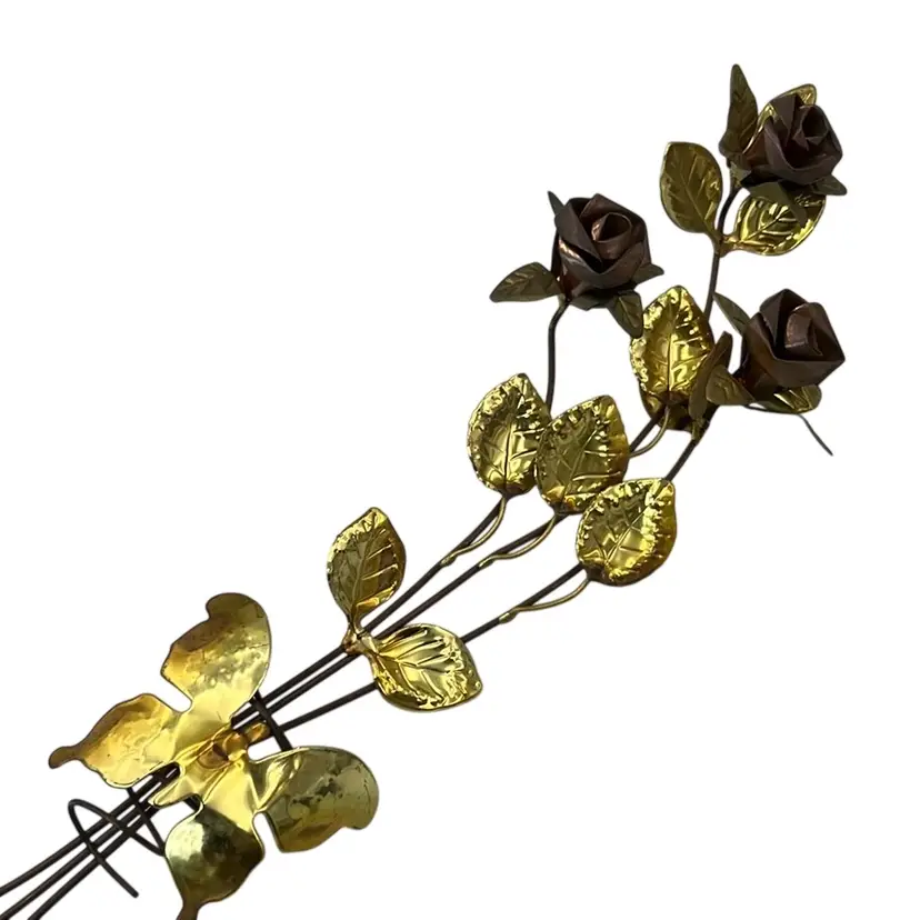 Vintage Brass Butterfly Flower Wall Art 23” x 6” x 2.5”