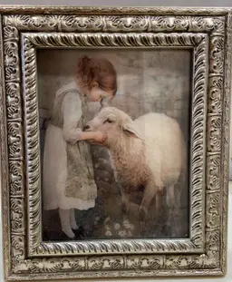 Girl with Lamb Silvertone Frame 11.5x13.5