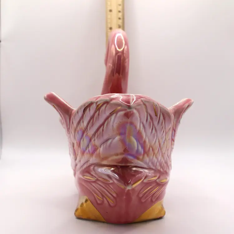 Vintage iridescent Pink Swan Planter with Gold Accents