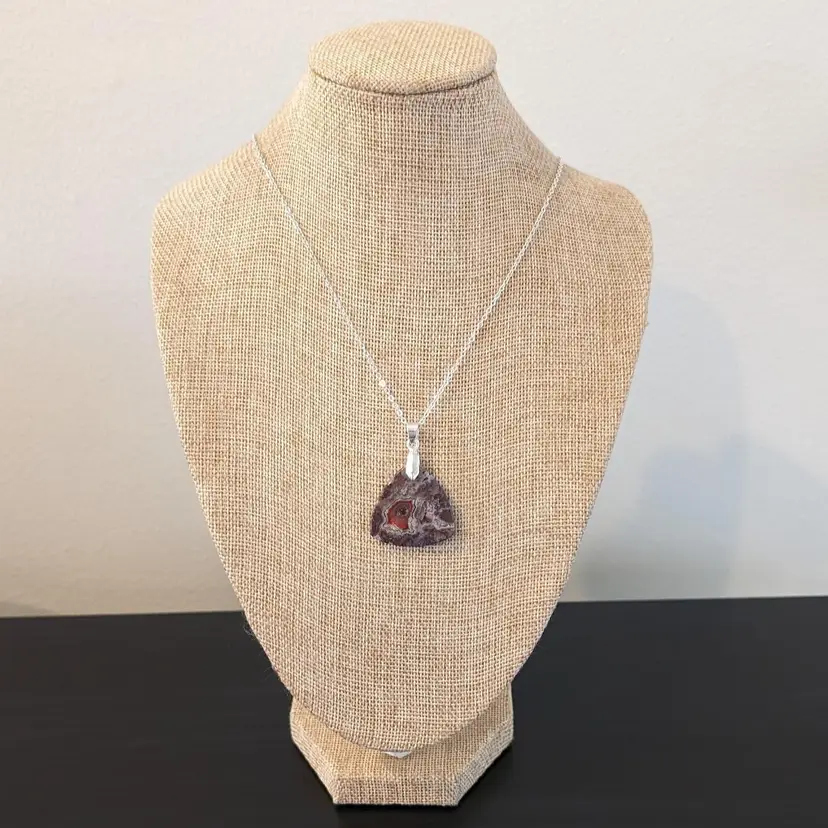 Lace Agate Stone Necklace - Silver