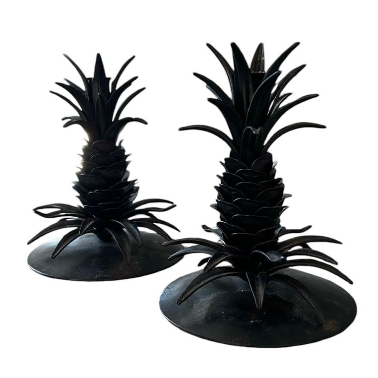 2 Dark Metal Taper Pineapple Candle Holders