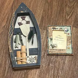 Lot Of 2 Nautical Fishing Canoe Wall Decor & Photo Frame Lake House Beach READ