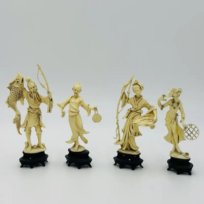 Fontanini Depositato Figurines Fishermen Set 4 Italy Chinese Pieces Vintage