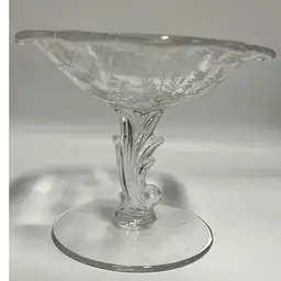 Fostoria Baroque Footed Compote with Chintz Print Etched in Bowl- 4.5” Tall, 5.5” Diameter