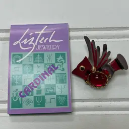 Vintage Liztech Red Cardinal Bird Hand-Crafted Brooch