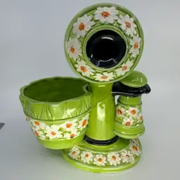 Vintage Relpo Ceramic Telephone Planter Green Daisy Floral Japan