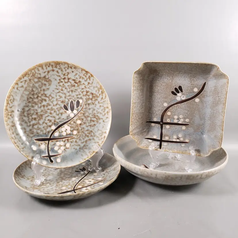 Kotobuki Style CHERRY BLOSSOM Hand Made SCULPTURED POTTERY Serving Dish SET