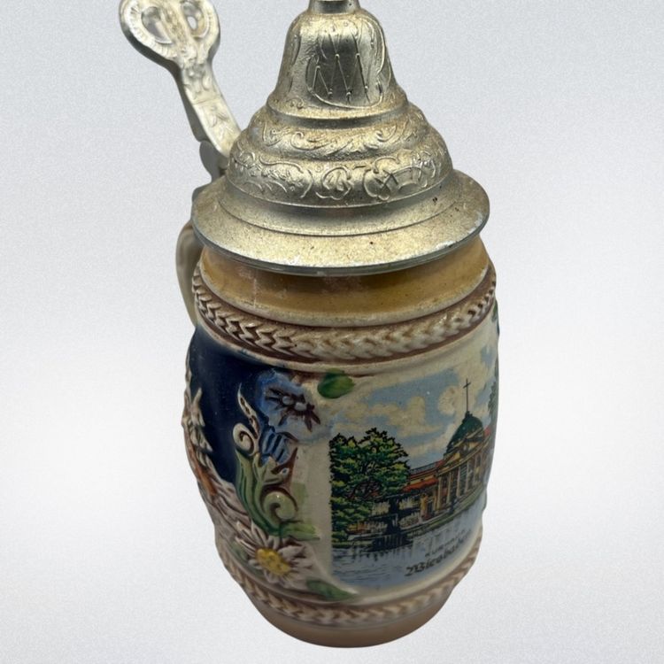 DBGM Gerz West Germany Beer Stein With Pewter Lid Kurhaus Wiesbaden 5.5”