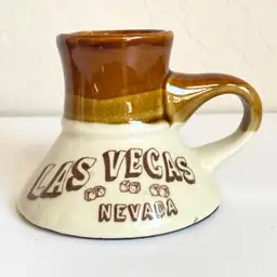 1970s Las Vegas Dip Glaze No Spill Travel Mug Souvenir Vintage Brown Ceramic