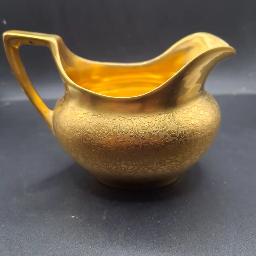 Vintage Pickard Rose And Daisy Gold Porcelain Creamer Pitcher