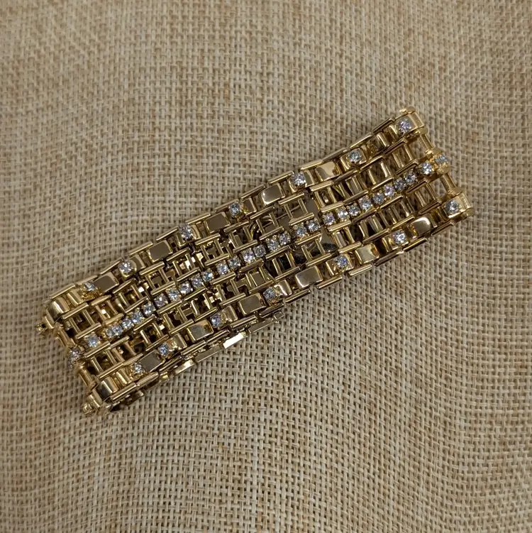 Vintage Hattie Carnegie Alternating Rhinestone Gold Tone Bracelet Wide 7/8" Link