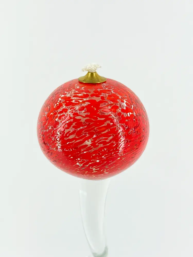 11.5" Polish Art Glass Red Mottled Bulbous Oil Lamp Made In Poland