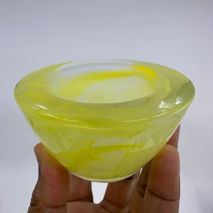 Yellow Swirl Art Glass Tea Light Holder
