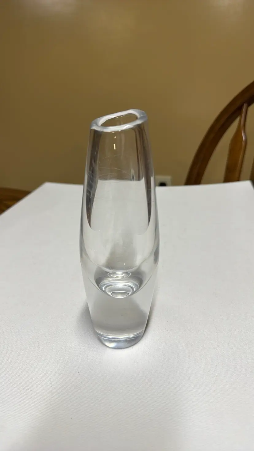 orrefors crystal bud vase signed 7” tall