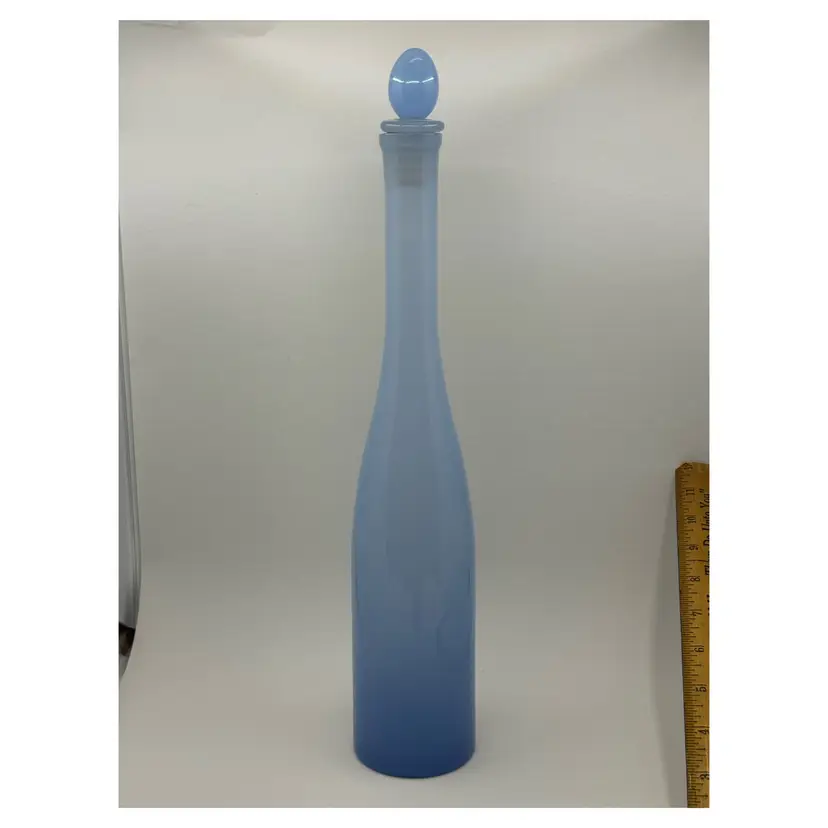 Vtg Pier 1 Blue Glass Stopper Bottle, 14” With Stopper