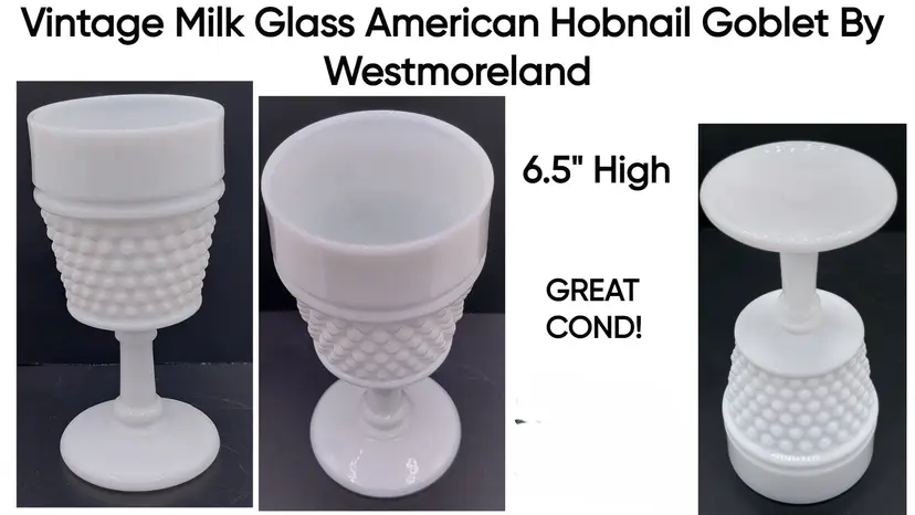 Vintage HTF Westmoreland Milk Glass American Hobnail Wine Glasses, Set of 2