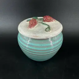 Vintage Rowentrees Redware Studio Pottery Lidded Strawberry Trinket Jar