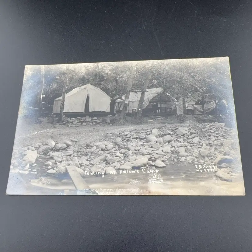 Vintage B&W Camping/Tenting Postcard