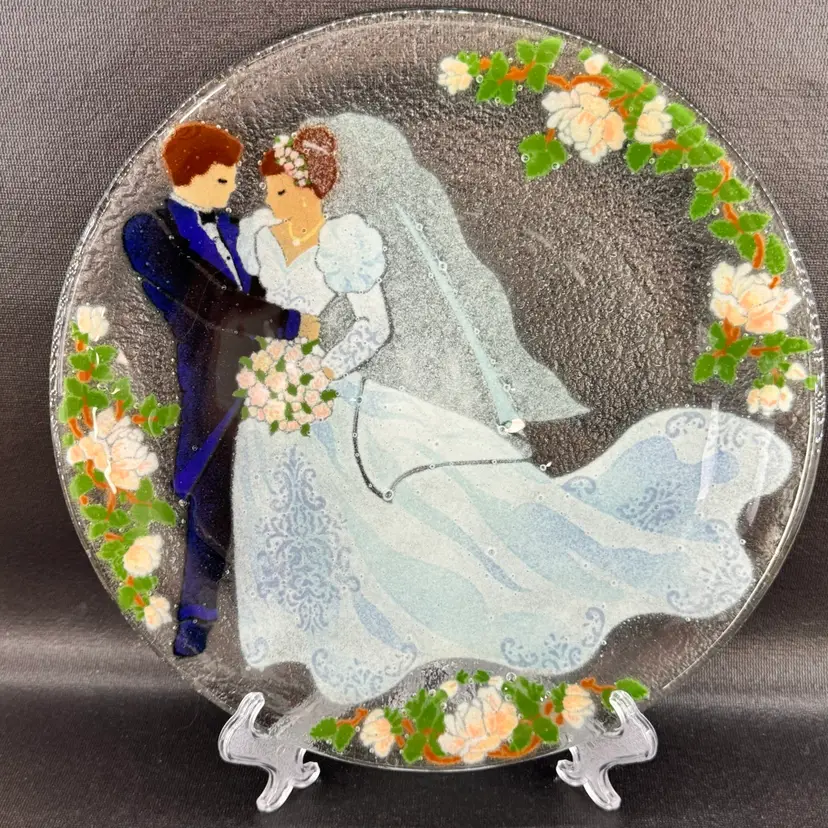 Peggy Karr Fused Glass Bride & Groom Wedding Plate