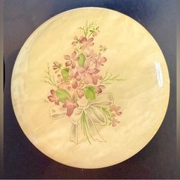 Vintage Alabaster Hand Crafted Hinged Round  Floral Trinket Powder Box Case ITALY
