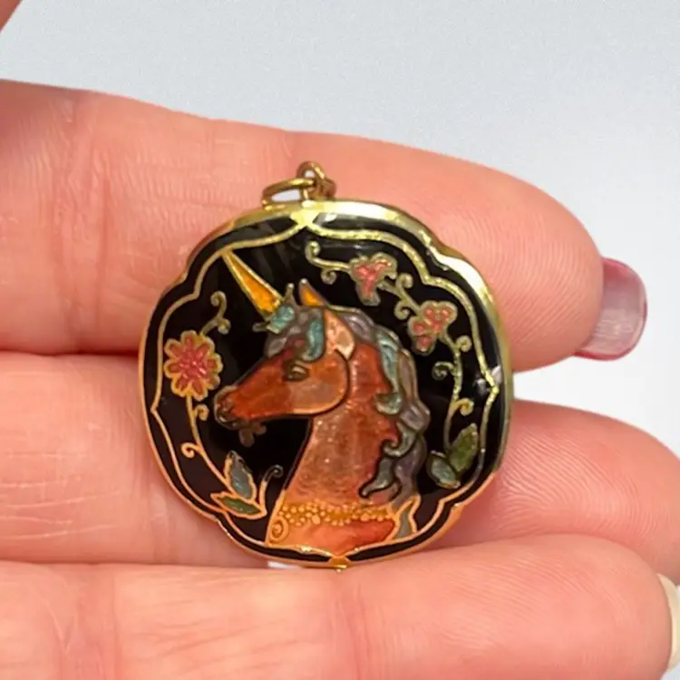 Cloisonné Unicorn Pendant Double Sided Reversible Puffed | 1”