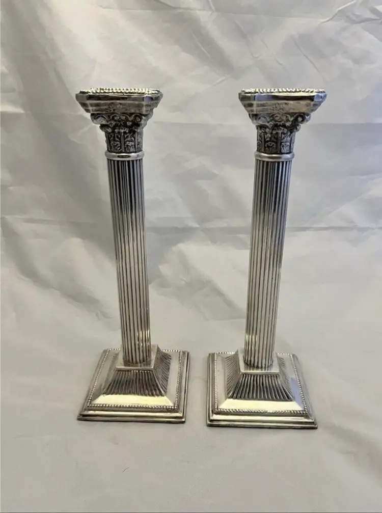 F.B. Rogers Silver Company Silver Plate Candlestick Pair Corinthian Columns VTG