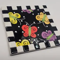 Blue sky stoneware trivet 5" butterfly design