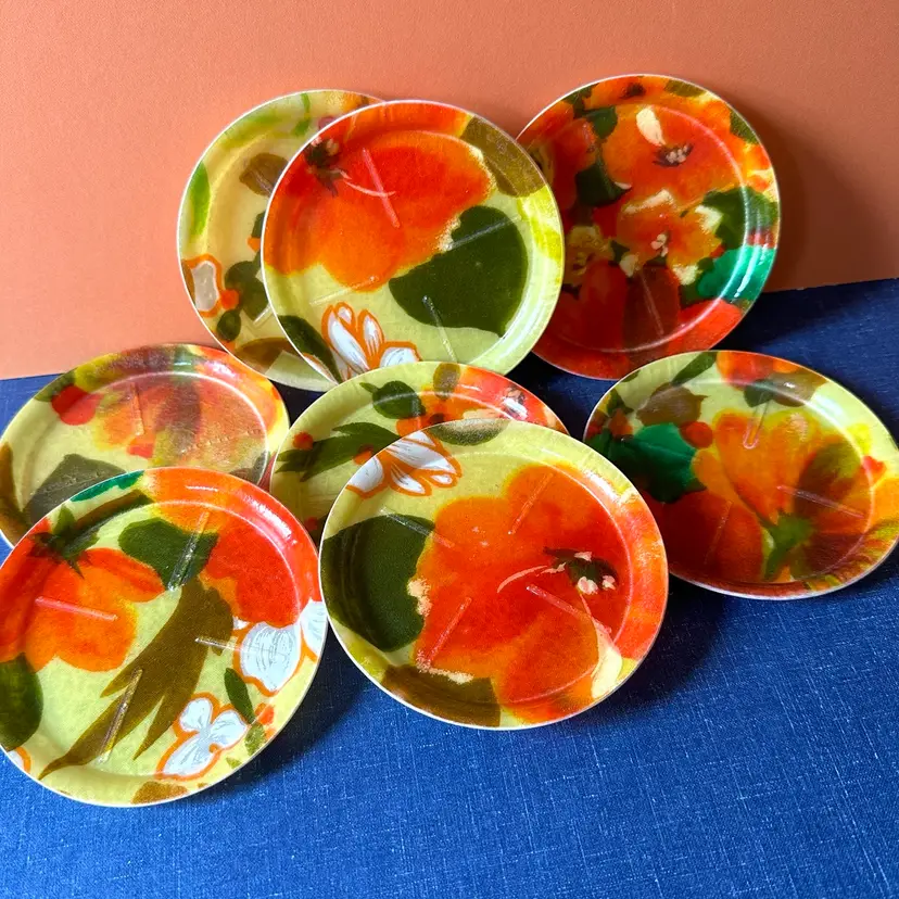 MCM Fiberglass Coasters Set of 8 Colortastic Tropical Floral 4” fits Up To 3 1/4” Beverage Tiki Barware Color Carnival