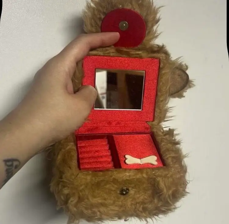 Vintage Rare Fuzzy Dog Jewelry Box