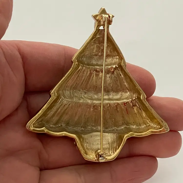 Napier Christmas tree brooch - enamel & rhinestone