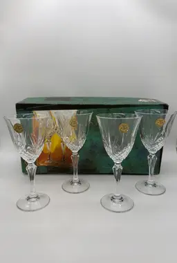 Salzburg Cristal de-Flandre Clear Stem Crystal Wine Water Glasses Vintage France