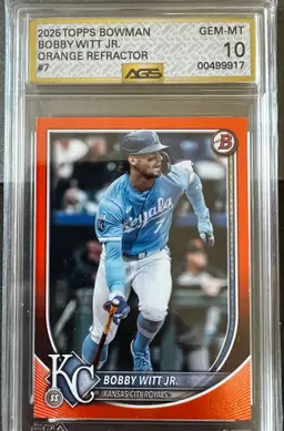 Bobby Witt Jr. 2025 Topps Bowman Orange Refractor /25 #7 AGS 10