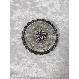 Vintage Scarf Ring Clip, Silver Tone Filigree with Faux Mother of Pearl Back - signed W. Germany