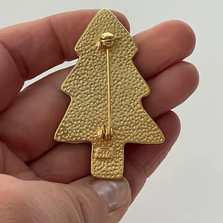 AAi Christmas tree brooch - signed enamel & rhinestone