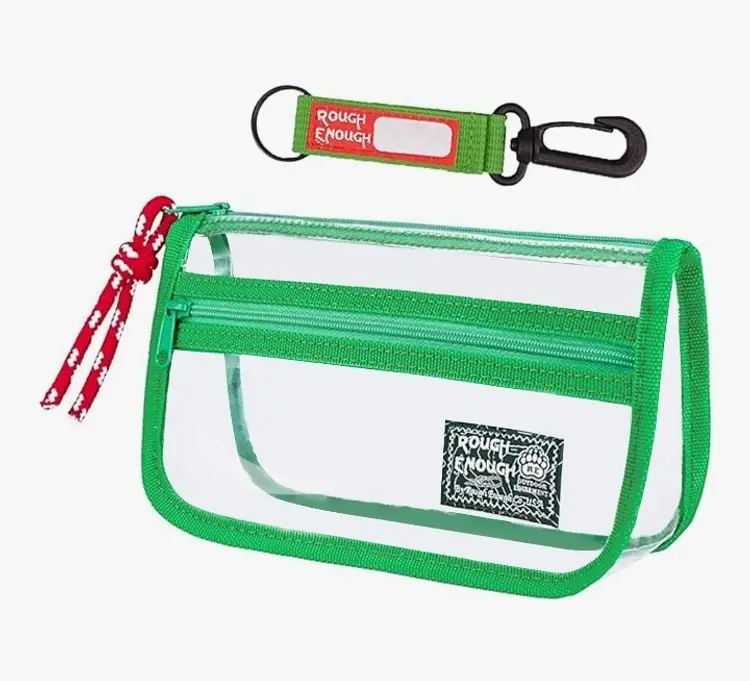 Rough Enough TSA Approved Toiletry Bag Clear Travel Case Pouch w/ Keychain - NEW