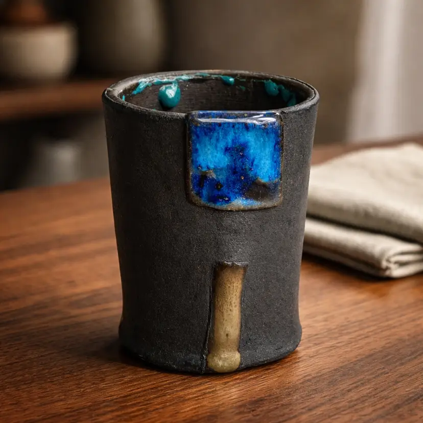 Handcrafted Pottery Slab Vase, 4" Tall