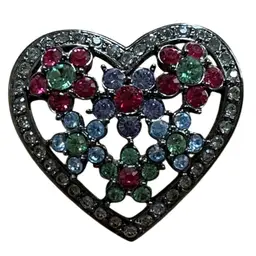 Joan Rivers Signed Heart Brooch Pink Purple Blue Green