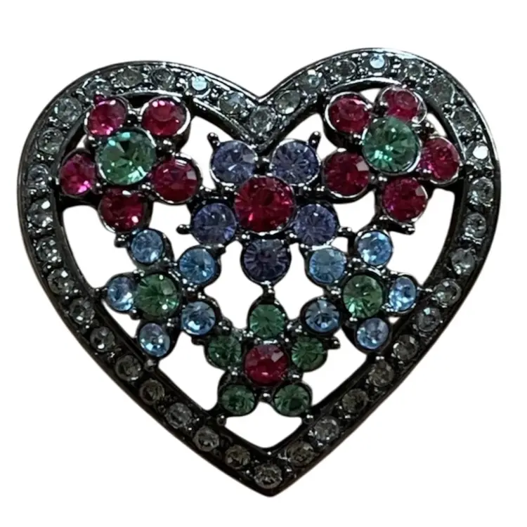 Joan Rivers Signed Heart Brooch Pink Purple Blue Green