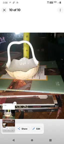 Porcelain Hand painted Flower Bowl With Handle Dated And Signed 1984 Wendy Ross