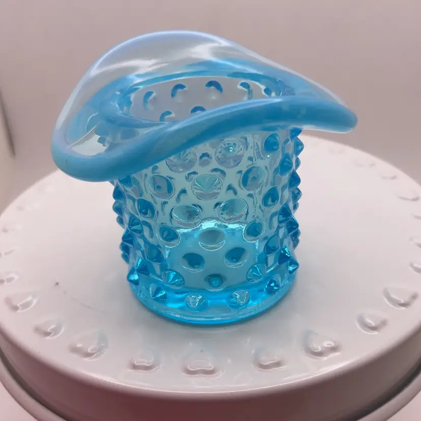 POW2 VTG Fenton Hobnail Mini Top Hat Vase Turquoise 1.75"