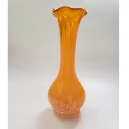 Orange And White Splatter Glass Ruffled Bud Vase