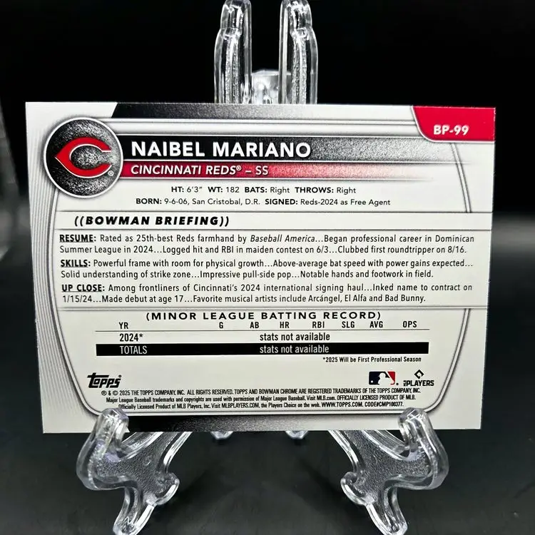 Naibel Mariano 2025 Bowman Yellow Pattern /75 1st Bowman Cincinnati Reds