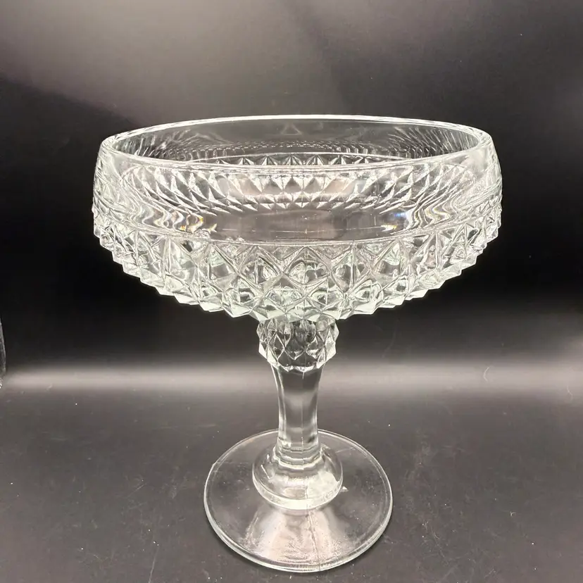 Indiana Glass Diamond Point Clear Crystal Compote